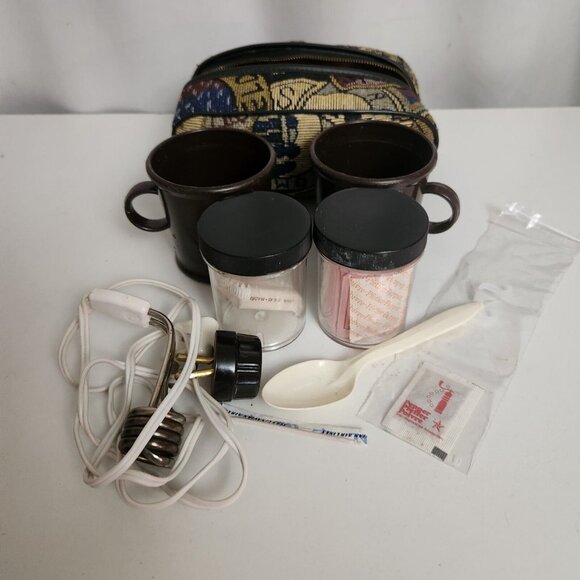 Vintage Hot Rod Immersion Heater w/CUPS And Case Travel Airlines Condiments - Picture 10 of 10